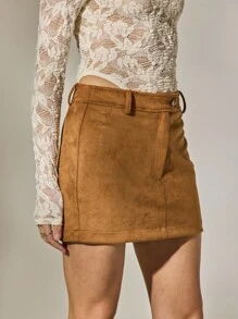 Aralina Fall Winter Western Stolkhom Style Suedette Mini Skirt Country Concert - Brown - View 4