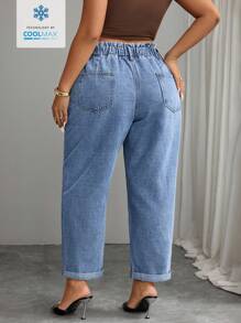 Elenzga 大码女式荷叶边口袋锥形休闲牛仔裤