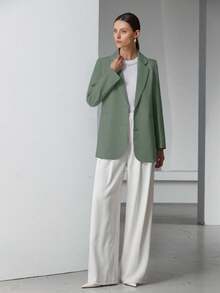 EURMUSE Decor Pocket Single Breasted Blazer Workwear  - Light Grey - View 6