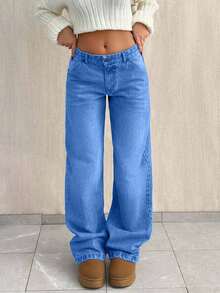 SHEIN Tall TALL CASUAL LOW WAIST BAGGY LOOSE STRAIGHT LEG JEAN - Baby Blue - View 7