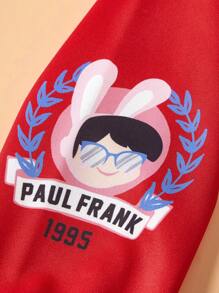 Paul Frank X SHEIN Moletom feminino casual estilo universitário, estampa de desenho animado engraçado, bloco de cores, ombro caído, solto, primavera/outono - Multicolorido - Ver 10