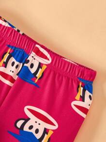 Paul Frank X SHEIN 2 件套小男孩卡通图案拼色圆领长袖上衣和裤子舒适弹力贴身睡衣套装 - 彩色 - 查看 9