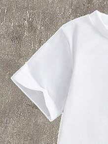 SHEIN 2 件套年轻女孩休闲简约时尚叶子和蝴蝶结装饰短袖圆领 T 恤和工装裤，适合夏季 - 彩色 - 查看 5