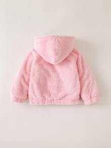 SHEIN Babygirl 秋冬可爱蓬松豹纹连帽夹克 - 粉色 - 查看 2