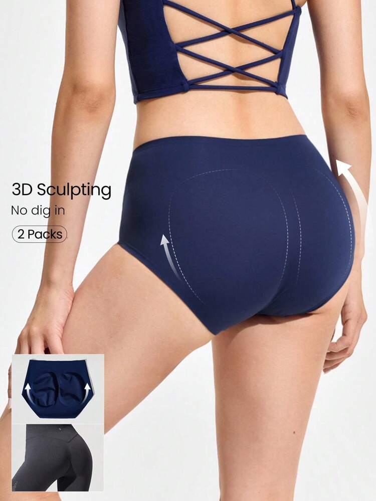 2 Packs Sweat-Wicking Modal Gusset Butt-Lifting High-Rise Waist Briefs Underwear Daily Casual Wear