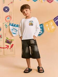 Paul Frank X SHEIN 可爱卡通猴子黑色男童儿童一脚蹬拖鞋儿童防滑速干淋浴拖鞋，轻便耐用的 EVA 材质，男女通用，适用于室内、浴室、游乐场、游泳池、海滩室内外 - 黑色 - 查看 3