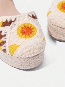 Styleloop Women's Wedge & Platform Woven Slip-On Shoes, Bohemian Style Thick Bottom Shoes - Apricot - View 4
