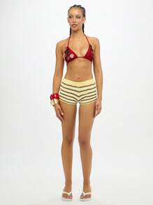 SUMWON WOMEN Terry Cloth Summer Beach Booty Shorts High Rise Retro Style Striped Pattern Hot Pants Terry Fabric Mini Bottoms For Holiday Resort Festival Pool Party - Multicolor - View 3