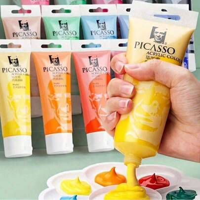 2.54盎司管装丙烯颜料防水美术用品，适用于手绘衣服鞋子墙壁DIY创意涂鸦花朵石头鹅卵石绘画球鞋母亲节礼物，适合送给妈妈、返校、学校用品