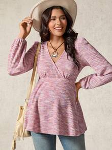 Boho Mama 休闲V领宽松长袖哺乳上衣，适合日常穿着