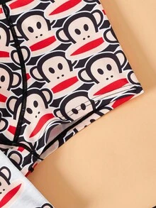Paul Frank X SHEIN 3 件装男士卡通猴子印花撞色腰带缝线细节舒适平角内裤 - 白色 - 查看 8