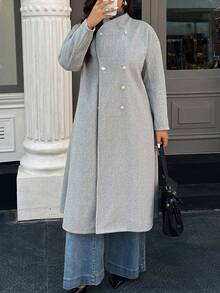 Easura Veste décontractée à manches longues pour femmes, grande taille, chaude pour l'automne/l'hiver, vêtement pour femmes - Gris pâle - Voir 4