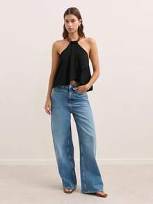 Nöista This Sleeveless Halter Top In Muted Olive Features A Draped Front And Wooden Bead Neckline, Creating A Relaxed, Flowy Silhouette. Perfect For Summer Outfits, Cute Summer Tops, Plus Size Summer Clothes, And Women's Summer Clothes. - Black - View 5