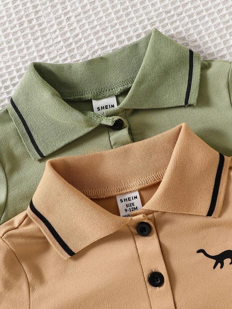 SHEIN 2-5 件套新款婴儿 Polo 衫短袖套装，时尚婴幼儿夏季服装套装 - 彩色 - 查看 4