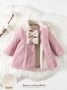 女婴蝴蝶结装饰彼得潘领长袖束腰夹克 - 藕粉色 - 查看 3