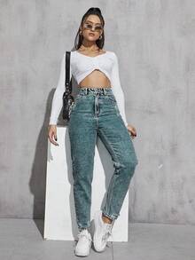 EURMUSE Jeans de mezclilla casuales de unicolor para mujer - Lavado ligero - Ver 4