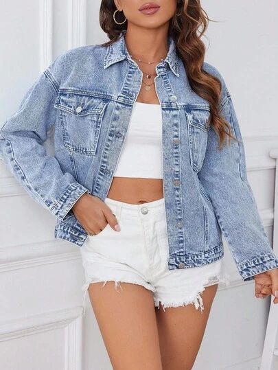 SHEIN ICON 大码女式复古宽松长袖夹克，浅色