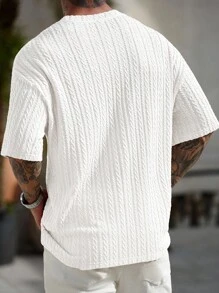 Manfinity CasualCool 男士夏季圆领短袖休闲宽松针织提花T恤男针织上衣男士白色T恤男士针织衫男白色针织T恤纹理T恤男 - 白色 - 查看 2