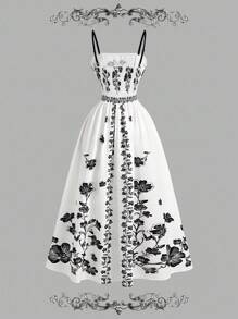 SHEIN MOD Women's Vintage Floral Print Long Dress, Elegant Sleeveless, Floral Dress, Vintage Dress,Dresses For Women Elegant,Vacation Dress,Boho,Old Money Style Women,Back To School,Country Concert Outfit,Homecoming,Boho,Halloween - Multicolor - View 2