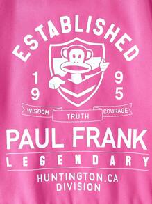 Paul Frank X SHEIN Tween Girl Retro Minimalist Cartoon & Letter Graphic Crew Neck Loose Casual Knit Pink Sweatshirt - Pink - View 5