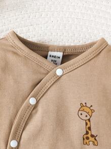 SHEIN Infant Long Sleeve Top With Full Print Giraffe Pattern & Pants Set - Apricot - View 3