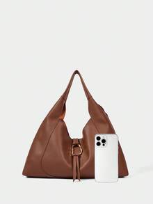 SHECARRY 时尚简约大容量单肩包 - 棕色 - 查看 4