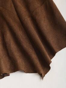 Sweetra 女式仿麂皮纯色半身裙（配腰带） - 棕色 - 查看 3