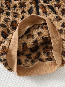 Cozy Pixies Baby Girl Leopard Print Thermal Lined Stand Collar Half-Zip Pullover Sweatshirt Leopard Print Baby Clothes Baby Girl Leopard Jacket Fall Winter - Brown - View 4