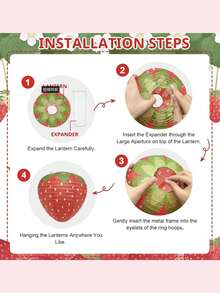 3 件红色/粉色草莓形纸灯笼，生日、节日派对装饰，悬挂灯笼