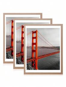 SHEIN 12x16in Wooden Color Wooden Picture Frames Set Of 5/3/2/1 With Mat For 11x14 Or Without Mat For 12x16, Wall Gallery Photo Frame For Both Vertical And Horizontal Display, Random Mats Included, No Picture Included Gifts Birthday Graduation - wood color - View 4