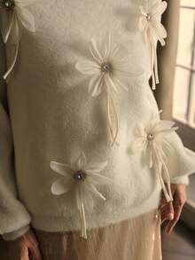 MOTF PREMIUM APPLIQUES PULLOVER SWEATER - Apricot - View 4