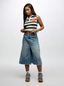 SUMWON WOMEN 复古风复古美式星条旗无袖橄榄球衫背心夏季节日学院风翻领背心 Y2k 时尚派对俱乐部服装