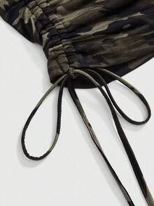 ROMWE Grunge Punk Camo Print Heart Rhinestone Decor Side Drawstring Tube Top For Women - Army Green - View 4