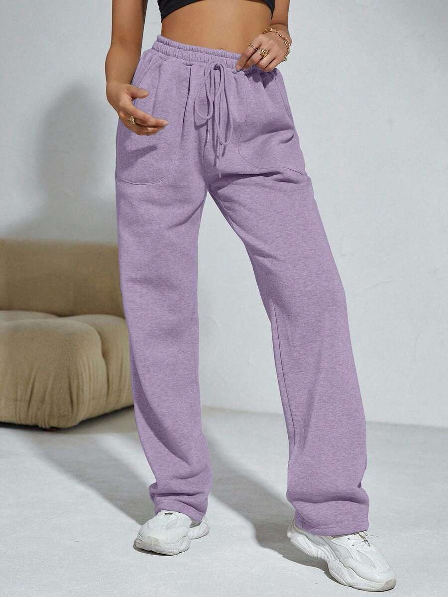 SHEIN Cottnline Women's Casual Solid Color Straight Leg Sweatpants - Lilac Purple - View 1