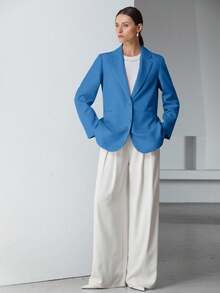 EURMUSE Decor Pocket Single Breasted Blazer Workwear  - Biru - View 4