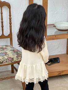 DAZY Young Girls Round Neck Ruffle Hem Loose Long Sleeve Sweater - Apricot - View 2
