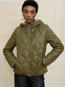 GENKIRA Abrigo acolchado para mujer con forro elegante y de moda, polar suave y cómodo, diseño clásico de pespunte acolchado - Verde militar - Ver 7