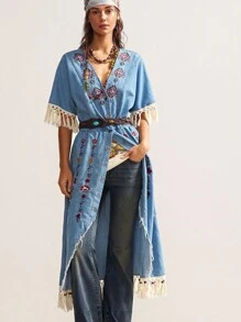 Bohemela 波西米亚风西部牛仔复古度假波西米亚刺绣休闲梭织女式牛仔连衣裙