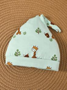 SHEIN Newborn Baby Cartoon Giraffe Print Long Sleeve Top And Pants Set - Green - View 8