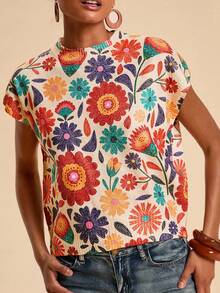 Travachic 女士休闲印花针织上衣，复古印花上衣，波西米亚风印花上衣，女士花朵上衣，花卉衬衫，刺绣花朵上衣，休闲女装风格，秋季女装，时尚秋季，外出，国庆节，新年，奢华优雅毕业典礼，女士印花上衣 - 彩色 - 查看 7