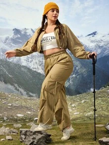 SHEIN Unity بنطلون كاجوال خارجي مقاس كبير للنساء، بنطلون خارجي للتنزه وحماية من الشمس خفيف الوزن وسريع الجفاف، بنطلون جينز كاركو للنساء - كاكي - مشاهدة 6