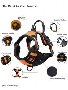 Hundsele, justerbar mjuk vadderad väst, reflekterande oxfordväst med kvävningsskydd, handtag och bilbältesögla (valfritt) – Inkluderar gratis kraftigt koppel på 1,5 meter