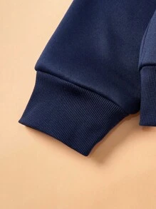 Paul Frank X SHEIN Men's Casual Letter Graphic Pocket Drawstring Hoodie , Fall - Navy Blue - View 3