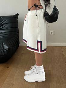 StreetHx 女士字母印花宽松休闲运动短裤，夏季街头风格 - 米色 - 查看 5