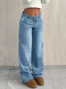 EURMUSE LOW WAIST BAGGY LOOSE STRAIGHT LEG JEAN - Baby Blue - View 3