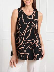 SHEIN LUNE Women's Casual Random Print Sleeveless Shirt - Black - View 4