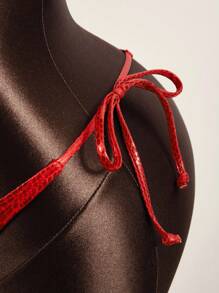 Zestiva Summer Beach Snakeskin Print Halter Bikini Set - Red - View 5