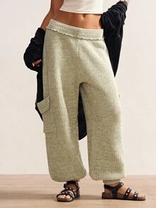Bohemela BOHO 女式低腰多口袋针织裤，秋冬 - 軍綠色 - 查看 4