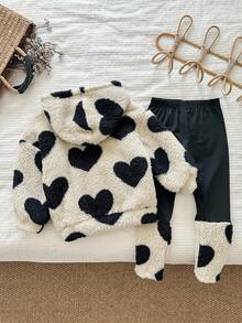 LMoss Kids LMoss 两件套女童扎染圆领抓绒卫衣和打底裤套装，女童爱心印花套装，女童舒适套装，女童冬季套装，女童羊羔绒套装，女童服装，女童爱心套装，女童爱心套装，圣诞节，舒适秋冬款式，温暖秋冬款式，温暖秋冬款式，连帽衫 - 彩色 - 查看 5