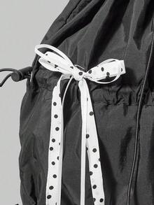 ROMWE Grunge Punk Y2K Cute & Sexy Bow Drawstring Backpack, Minimalist Silver Tech-Inspired Cinch Pouch, Waterproof Lightweight Large Capacity Foldable Storage Bag, Gym Bag, Suitable For Casual, Travel, Commute And Daily Use - Black - View 4